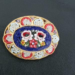 Antique Micro Mosaic Pin Brooch